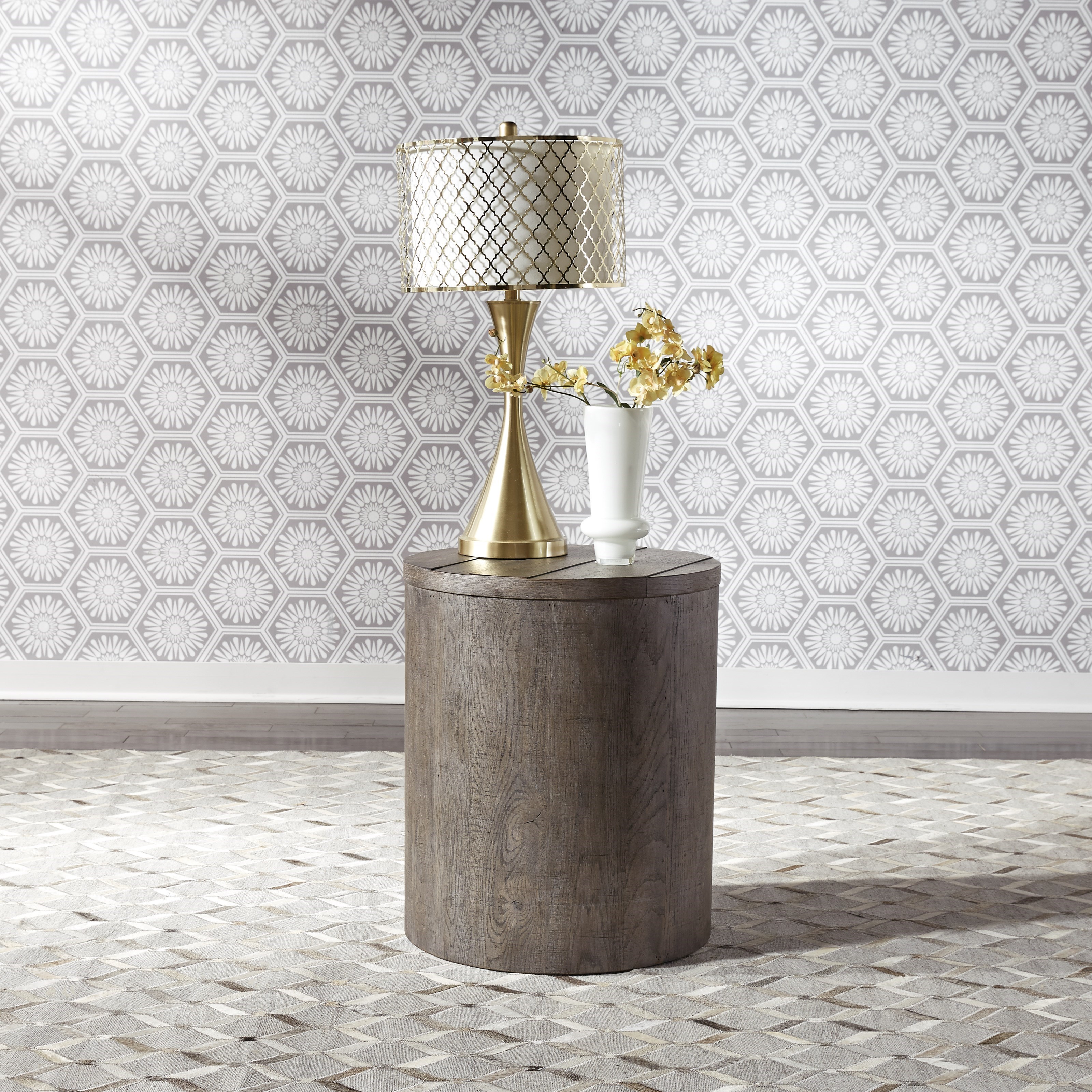 Liberty Furniture Modern Farmhouse Contemporary Round Drum End Table